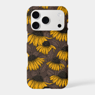 Coneflowers jaunes sur fond brun foncé