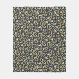 Coneflowers on Navy Blue Modern Floral Fleece Blanket