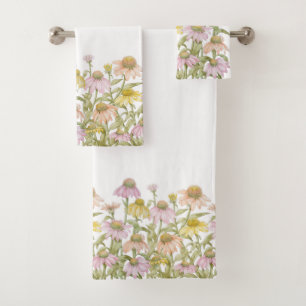 Coneflowers Watercolor Botanical Art Bath Towel Set
