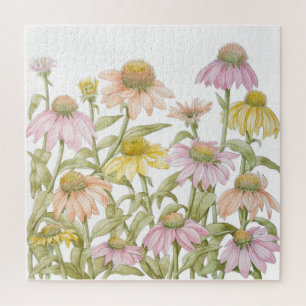 Coneflowers Watercolor Botanical Art Jigsaw Puzzle