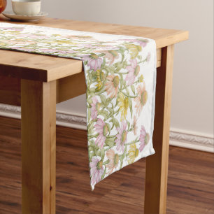 Coneflowers Watercolor Botanical Art Long Table Runner