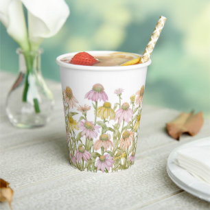 Coneflowers Watercolor Botanical Art Paper Cups
