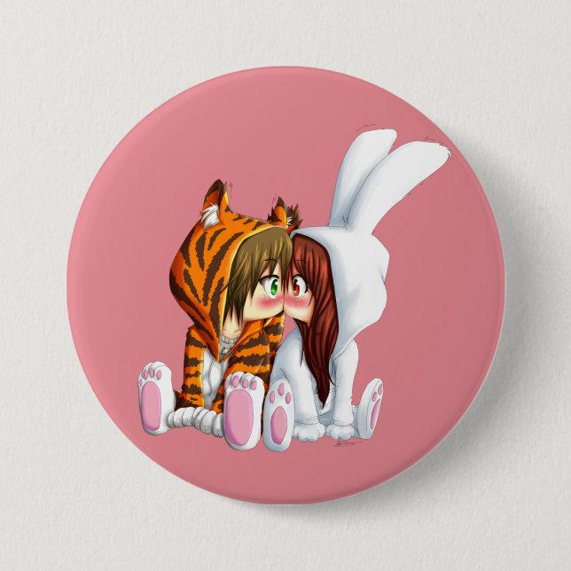 Conejito and Tigre, Chibi 3 Inch Round Button (Front)