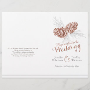Cones brown grey winter autumn wedding program