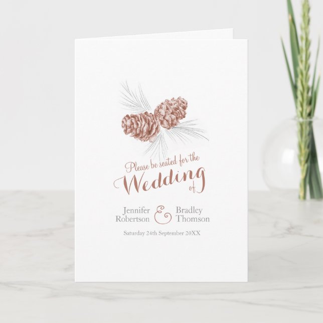 Cones brown grey winter autumn wedding programs (Front)