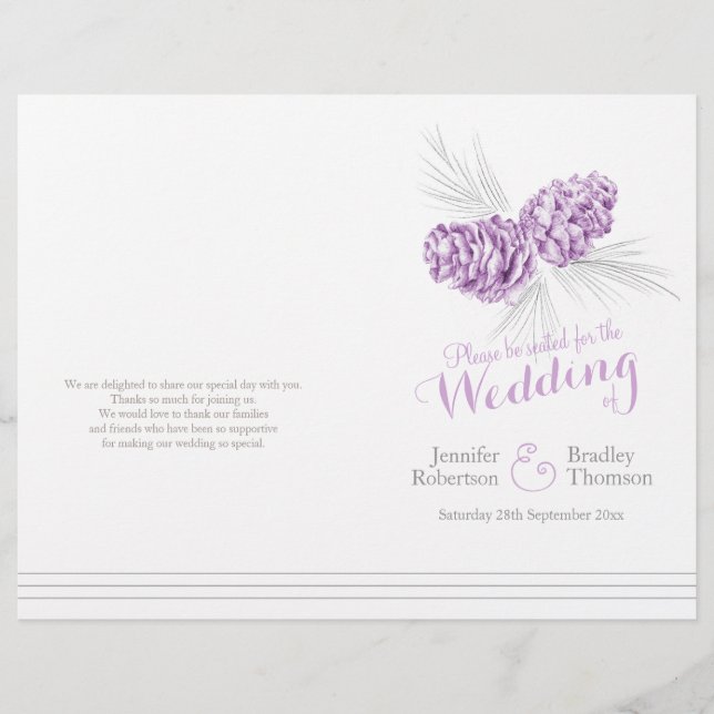 Cones purple grey winter large wedding program (Front)