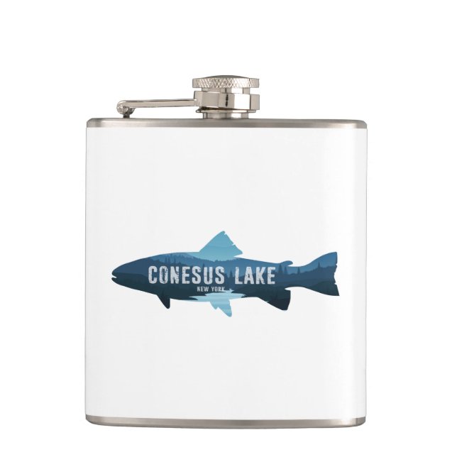 Conesus Lake New York Fish Hip Flask (Front)