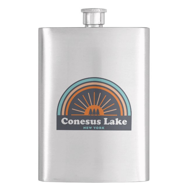Conesus Lake New York Rainbow Hip Flask (Front)