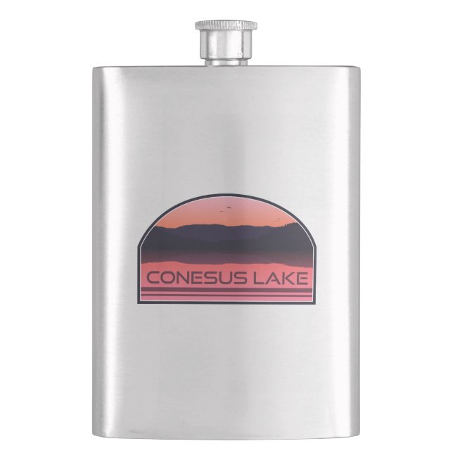 Conesus Lake New York Red Sunrise Hip Flask (Front)