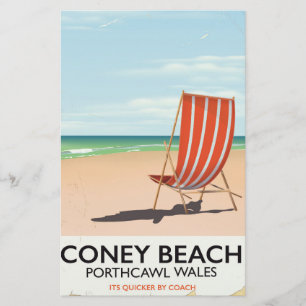Coney Beach Porthcawl Wales travel poster Stationery