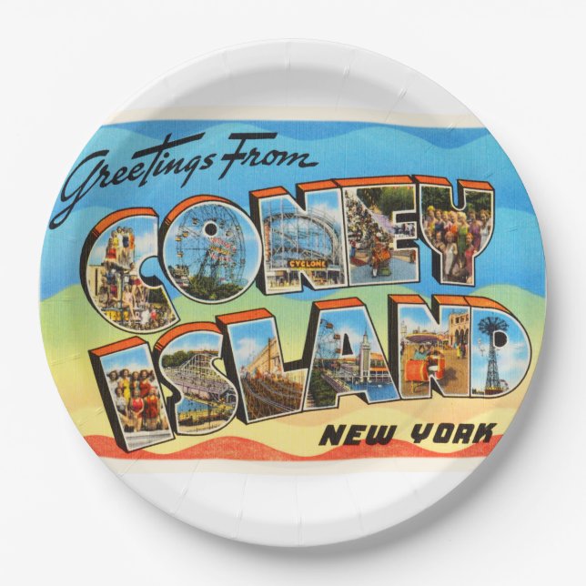 Coney Island #2 New York NY Old Travel Souvenir Paper Plate (Front)