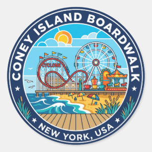 Coney Island Boardwalk USA Classic Round Sticker