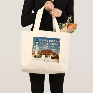 Coney Island Lighthouse, New York Jumbo Tote Bag