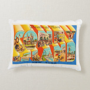 Coney Island New York NY Vintage Travel Souvenir Accent Pillow