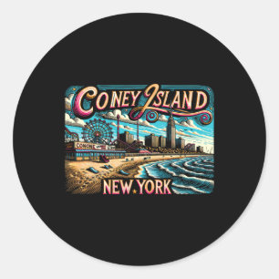 Coney Island New York Travel Summer Family Vacatio Classic Round Sticker