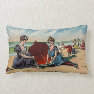 Coney Island NY 1909 Beach Scene Lumbar Pillow