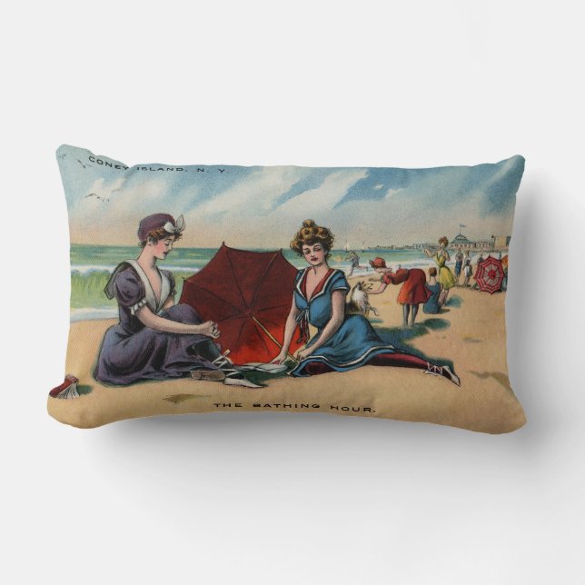 Coney Island NY 1909 Beach Scene Lumbar Pillow (Front)