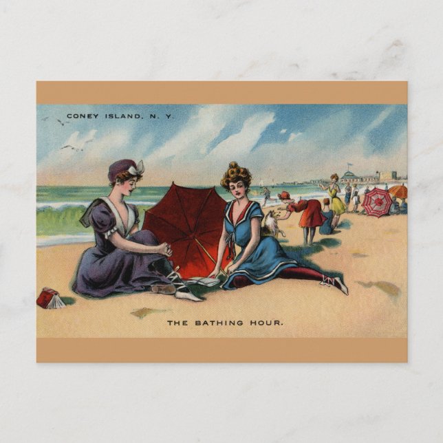 Coney Island NY 1909 Beach Scene Postcard (Front)