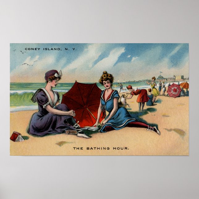 Coney Island NY 1909 Beach Scene Poster (Front)