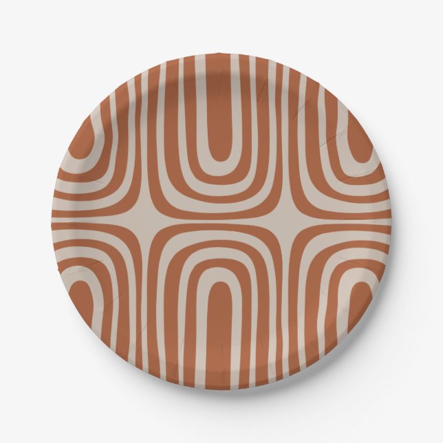 Confaab Boho Abstract Minimalist Pattern Rust Paper Plate (Front)
