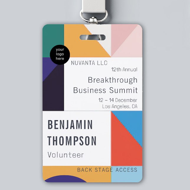 Conference Business Corporate Event Colourful Name Badge (event badge template business corporate conference design modern professional branding colorful fun)