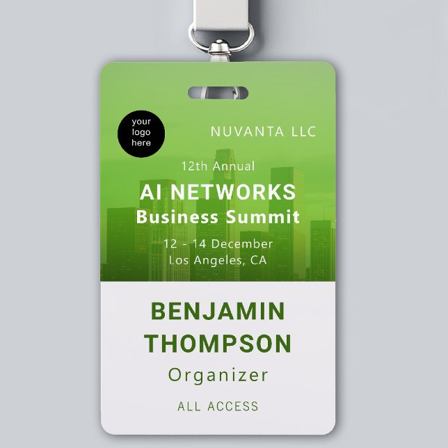 Conference Business Corporate Event Green Photo Badge (event badge template business corporate networking conference design modern green photo branding)