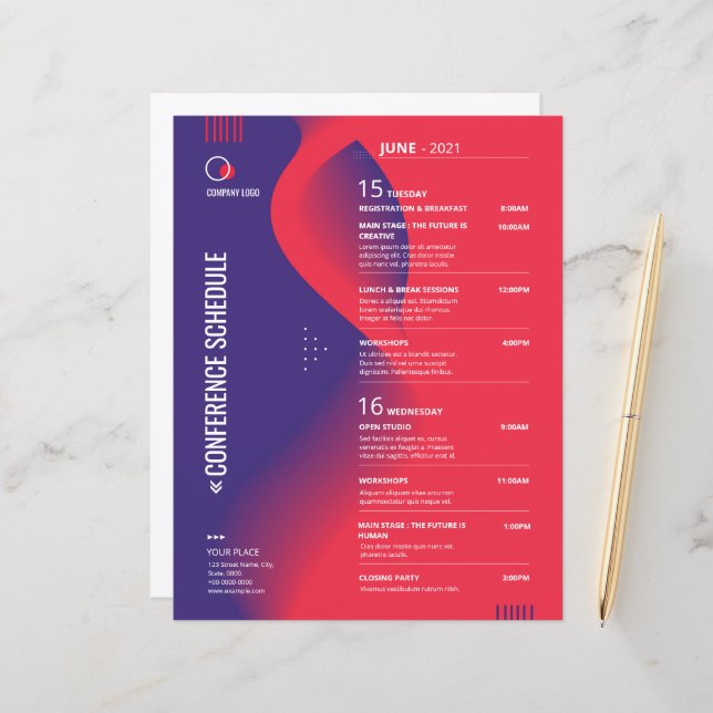 Conference Schedule Flyer Template  (Front/Back In Situ)