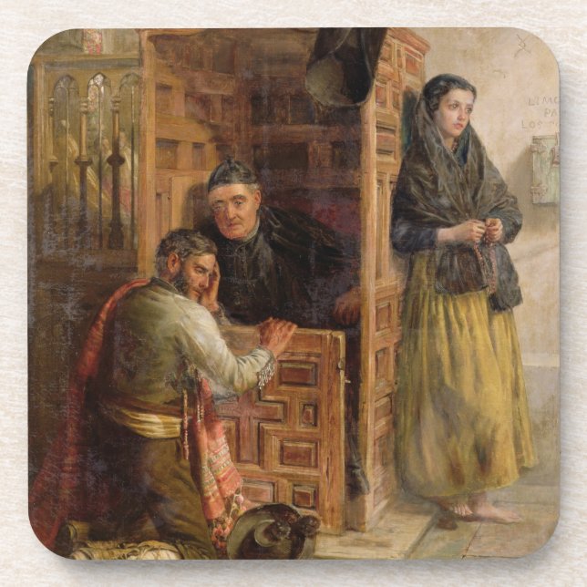 Confession, 1862 (oil on canvas) coaster (Front)