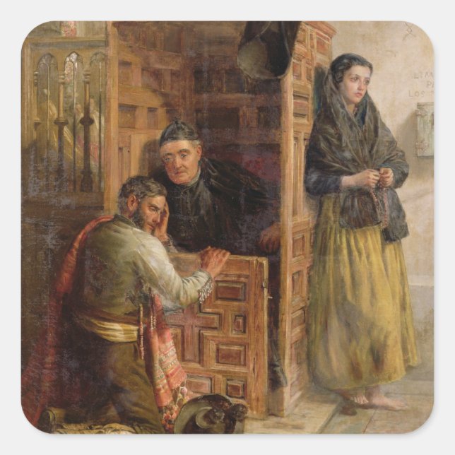 Confession, 1862 (oil on canvas) square sticker (Front)