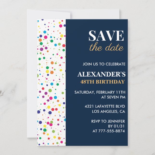 Confetti 48th birthday invitations Save the date (Front)