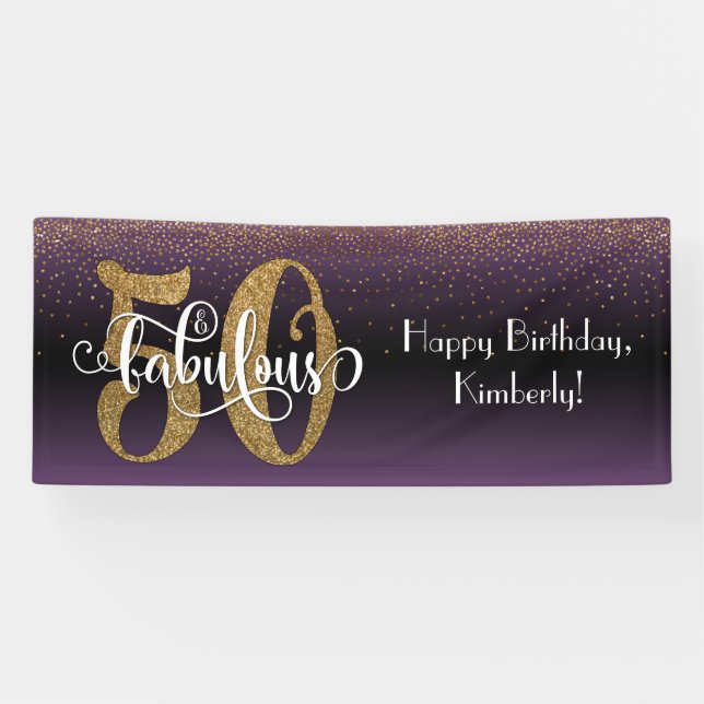 Confetti 50 & Fabulous Birthday Purple Black Ombre Banner (Horizontal)