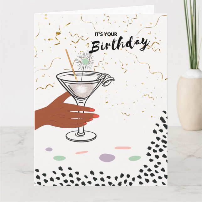 Confetti and Cocktails | Birthday Greeting Card (Front)