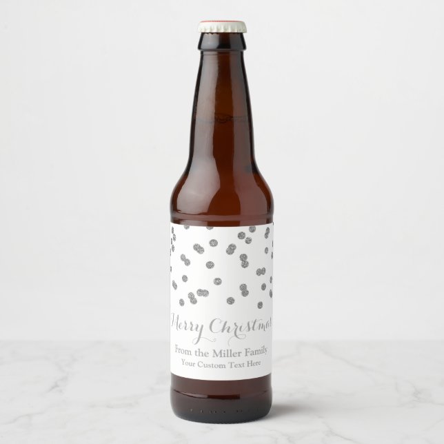 Confetti Argent Joyeux Noël Bière Étiquette (Devant)