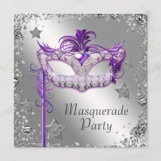 Confetti Argent Purple Masquerade Party Invitation