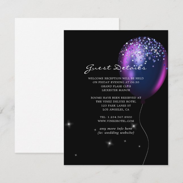 Confetti Balloon Wedding Guest Details Enclosure Card (Front/Back)