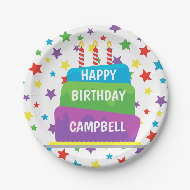 Confetti Birthday Cake Personalized Party Plates (Front)