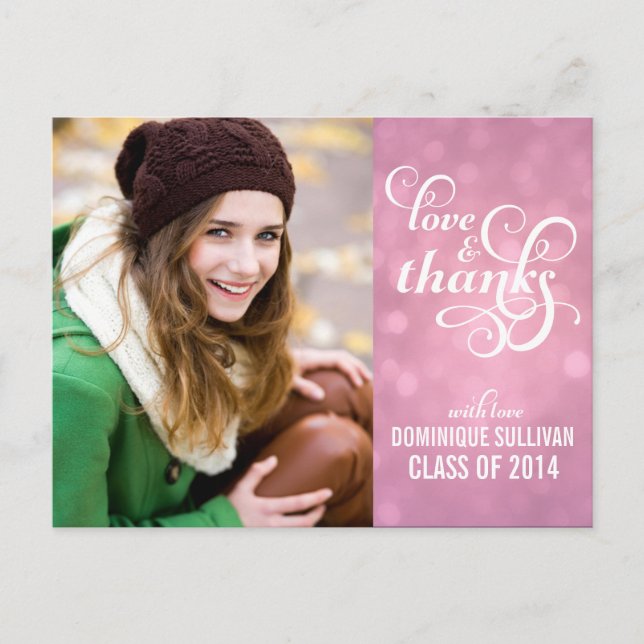 Confetti Bokeh Graduation Photo Thank You Postcard (Front)