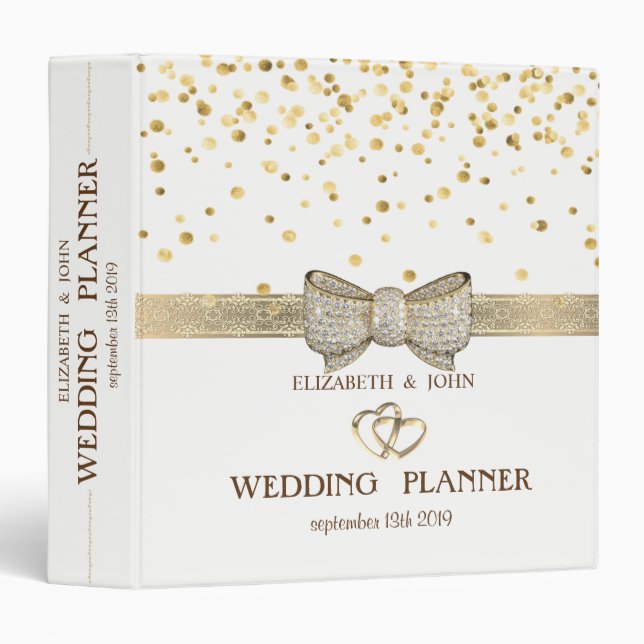 Confetti,Bow,Hearts  Personalized Bridal Planner Binder (Front/Spine)