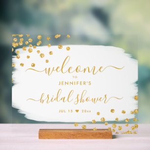Confetti Bridal Shower Welcome Gold White Paint  Acrylic Sign