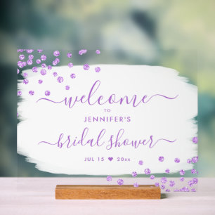 Confetti Bridal Shower Welcome Purple Paint Acrylic Sign