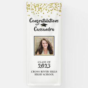 Confetti Brush Script Photo Graduation Door Banner