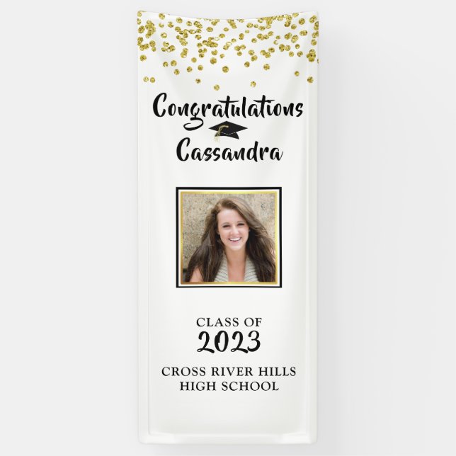Confetti Brush Script Photo Graduation Door Banner (Vertical)