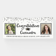 Confetti Brush Script Then & Now Photos Graduation Banner