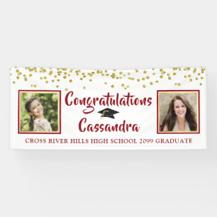 Confetti Brush Script Then & Now Photos Graduation Banner