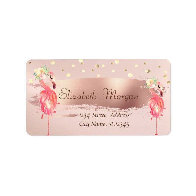 Confetti,Brush Stroke Pink Flamingos Flower Label (Front)