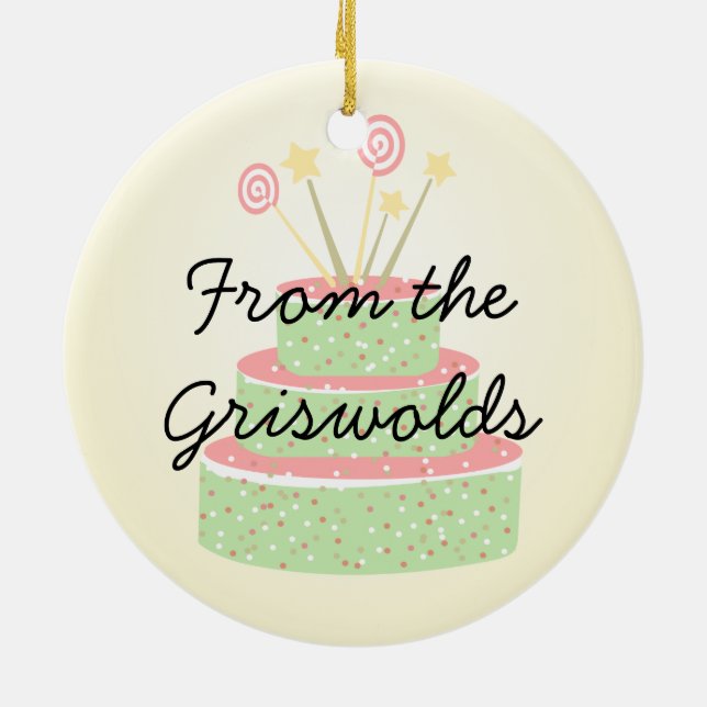 Confetti Cake • Green Birthday Cake Ceramic Ornament (Back)