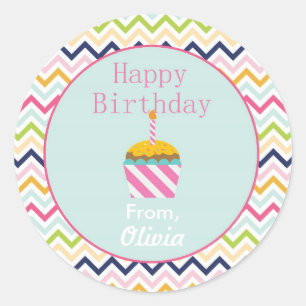 Confetti Chevron Personalized Birthday Stickers