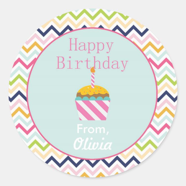Confetti Chevron Personalized Birthday Stickers (Front)
