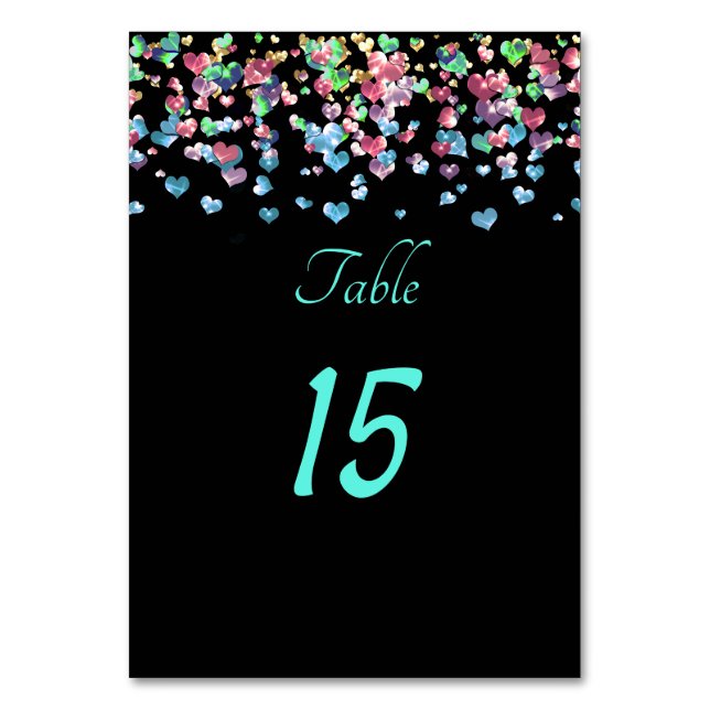 Confetti circles glitter shine elegant multicolor table number (Front)