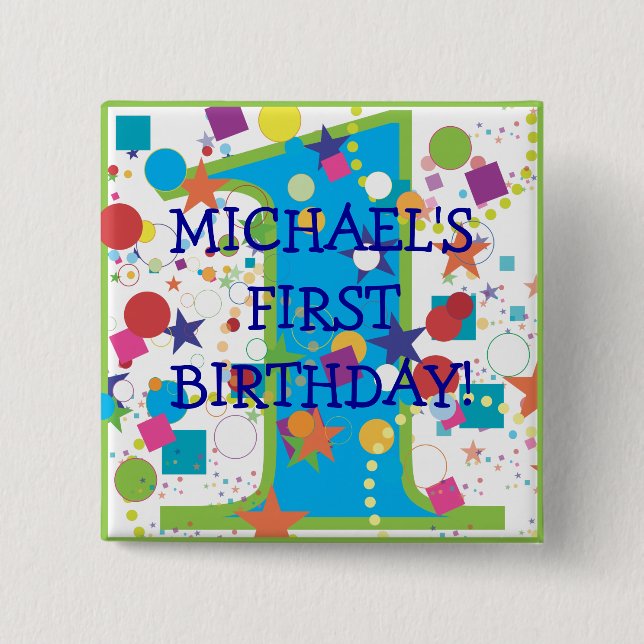 Confetti Circus Number One, First Birthday 2 Inch Square Button (Front)